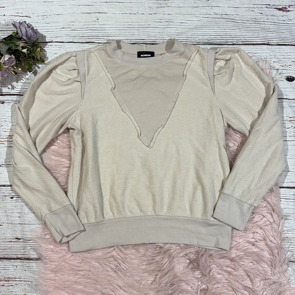 Monrow Women's Supersoft Fleece Sweatshirt With Tucked Sleeve